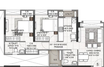 2 BHK Apartment at Rustomjee Azziano Wing D, Vrindavan Society – for Rent