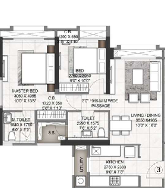 2 BHK 646 Sq. Ft. Apartment in Rustomjee Azziano Wing E
