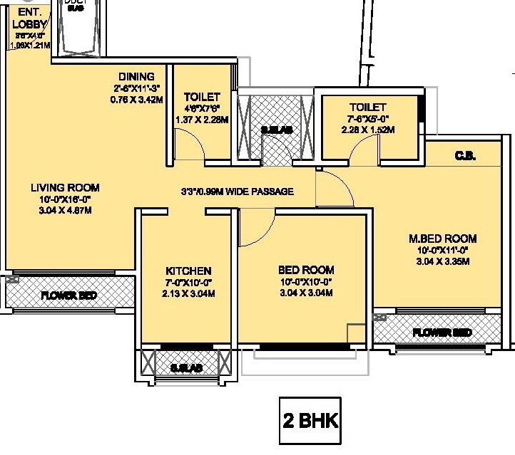 Floor plan of 2 BHK 963 Sq. Ft. Apartment in Rustomjee Urbania Acura, Thane