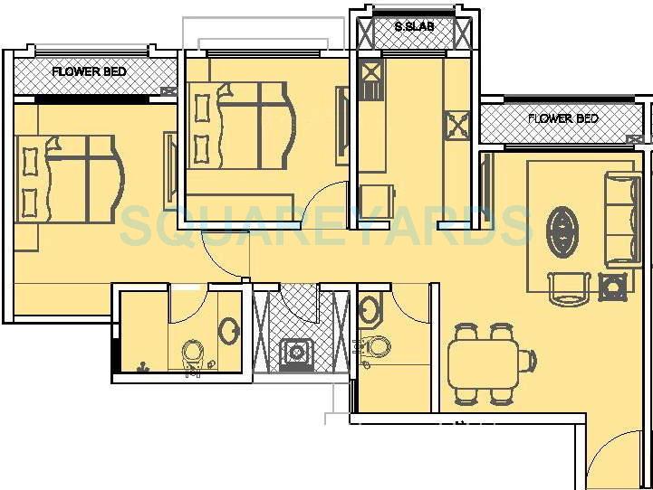 Floor plan of 2 BHK 1011 Sq. Ft. Apartment in Rustomjee Urbania Acura, Thane