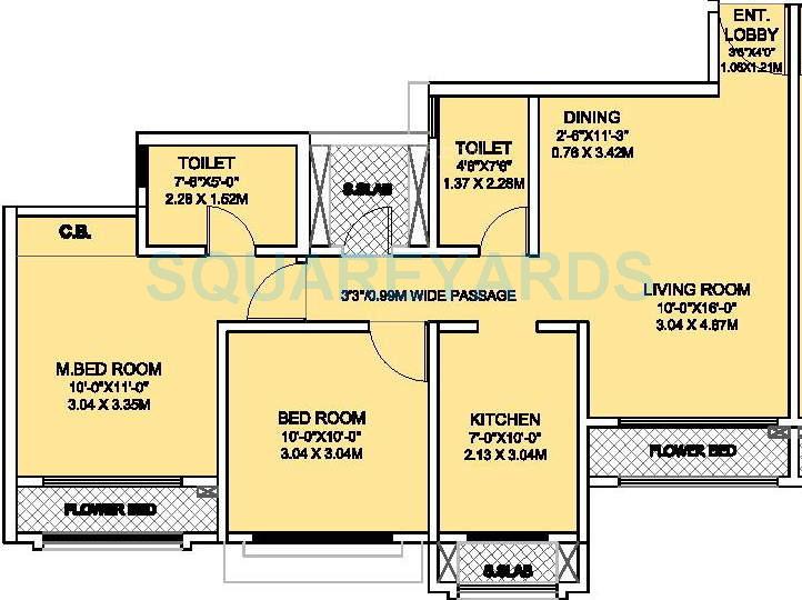 Floor plan of 2 BHK 932 Sq. Ft. Apartment in Rustomjee Urbania Acura, Thane