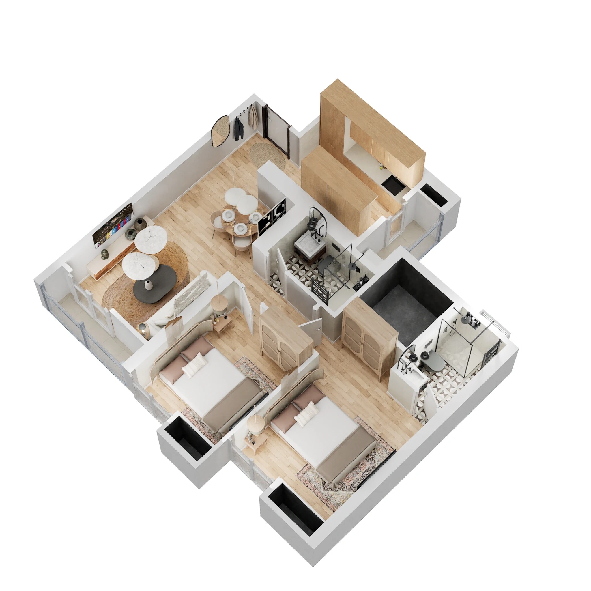 Floor plan of 2 BHK 624 Sq. Ft. Apartment in Rustomjee Urbania, Thane