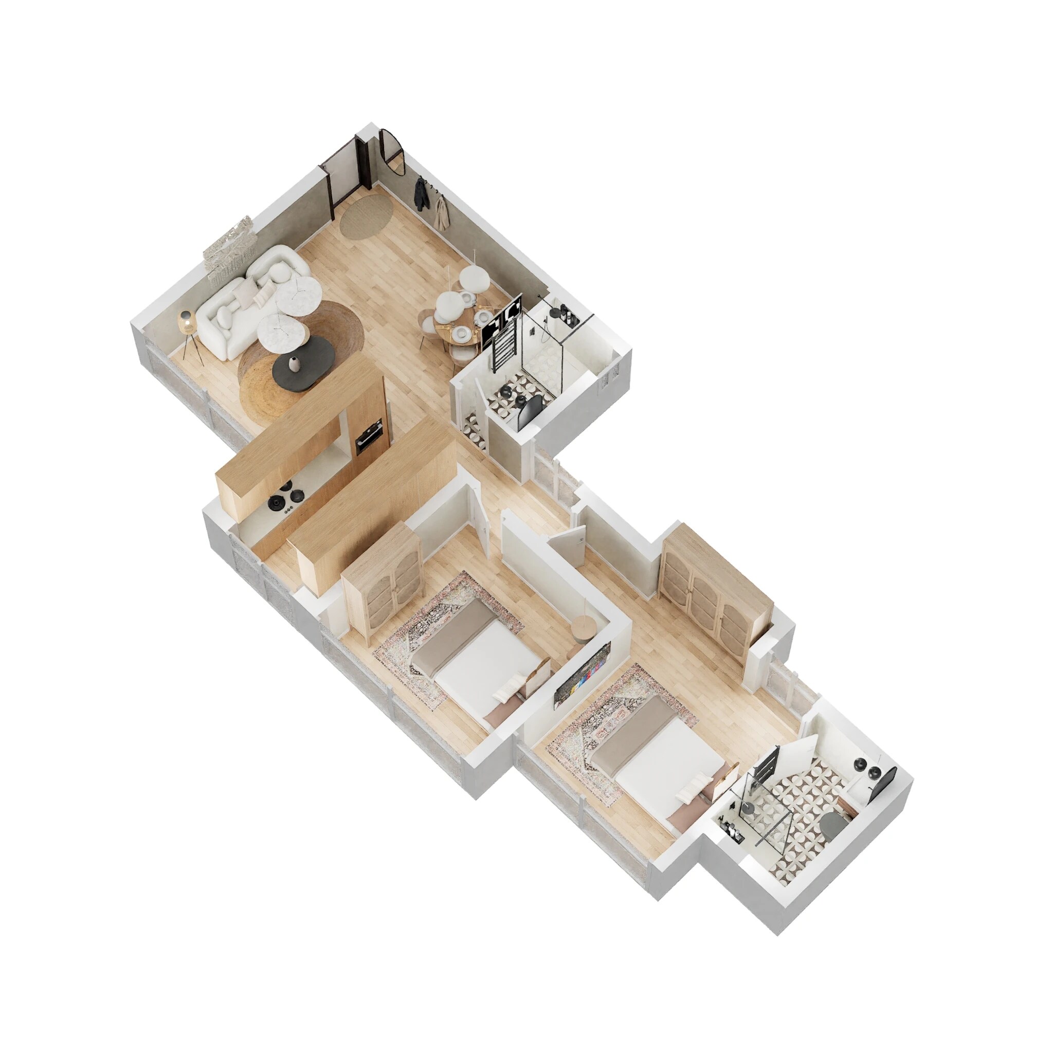 Floor plan of 2 BHK 591 Sq. Ft. Apartment in Rustomjee Urbania, Thane