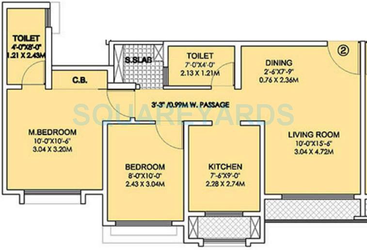 Floor plan of 2 BHK 831 Sq. Ft. Apartment in Rustomjee Urbania Atelier, Thane