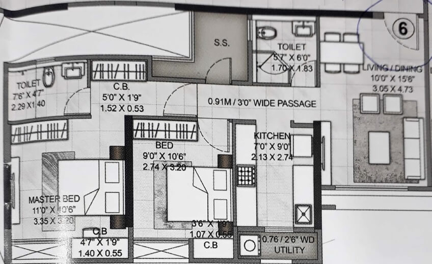 Floor plan of 2 BHK 624 Sq. Ft. Apartment in Rustomjee Urbania Aurelia, Thane
