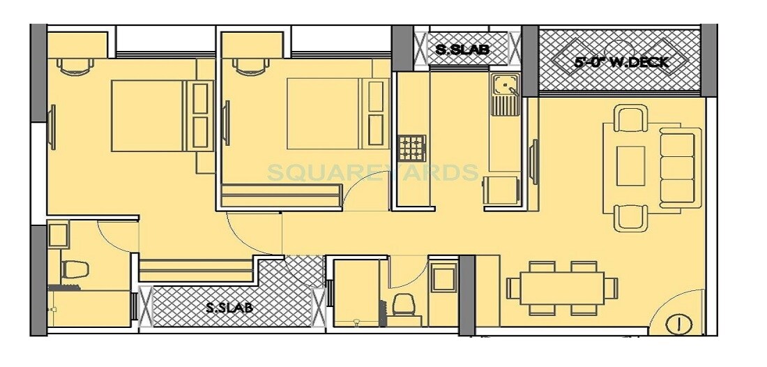 Floor plan of 2 BHK 691 Sq. Ft. Apartment in Rustomjee Urbania Azziano, Thane