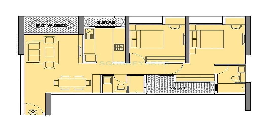 Floor plan of 2 BHK 853 Sq. Ft. Apartment in Rustomjee Urbania Azziano, Thane