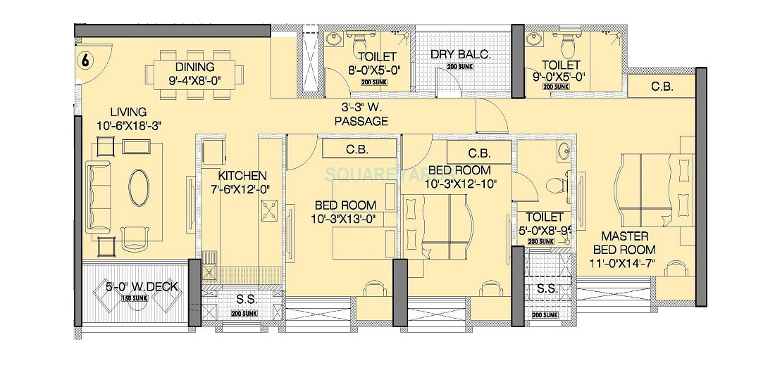 Rustomjee Urbania Azziano 3 BHK Layout