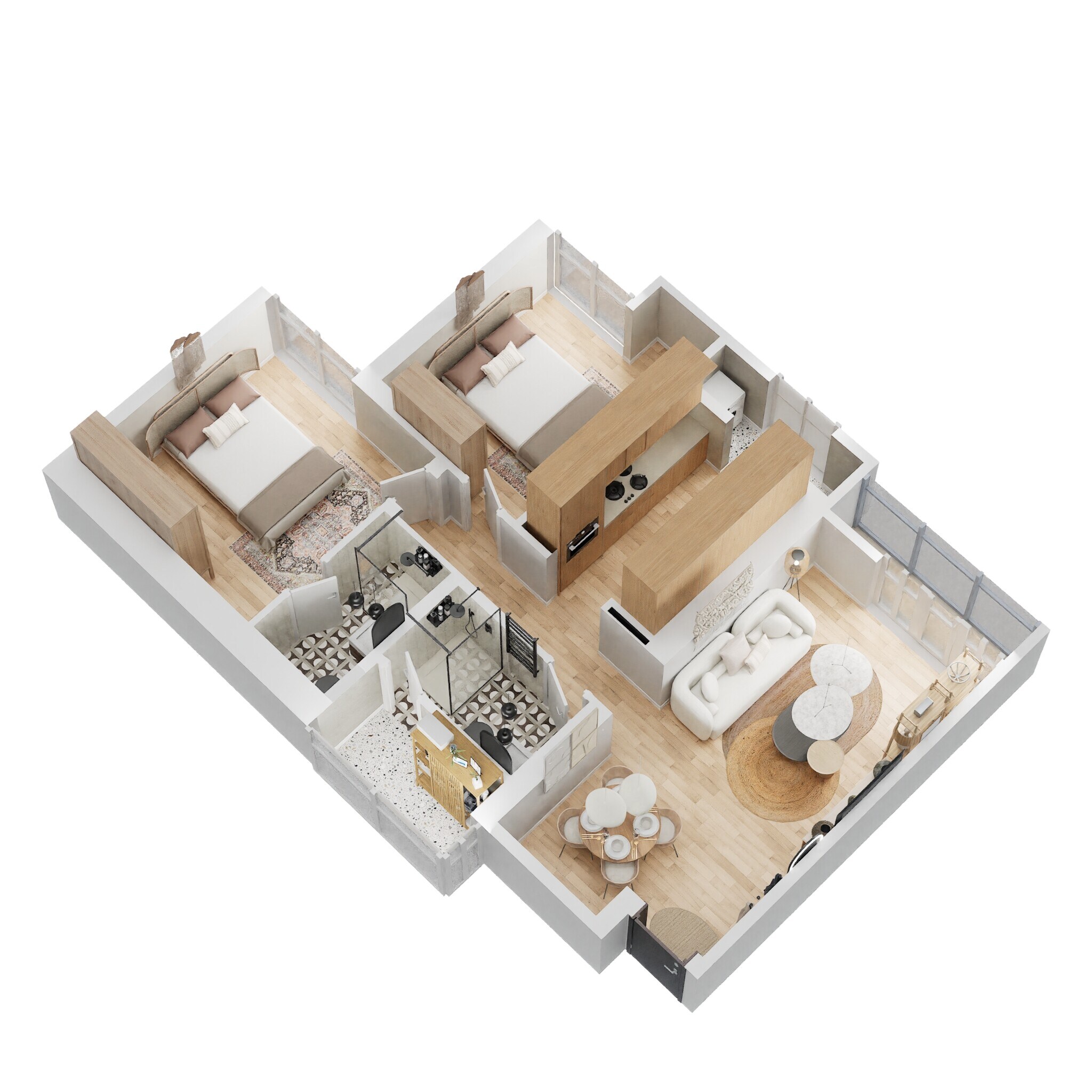 Floor plan of 2 BHK Apartment - 647 sq. ft. in Rustomjee Urbania Azziano L Wing, Thane