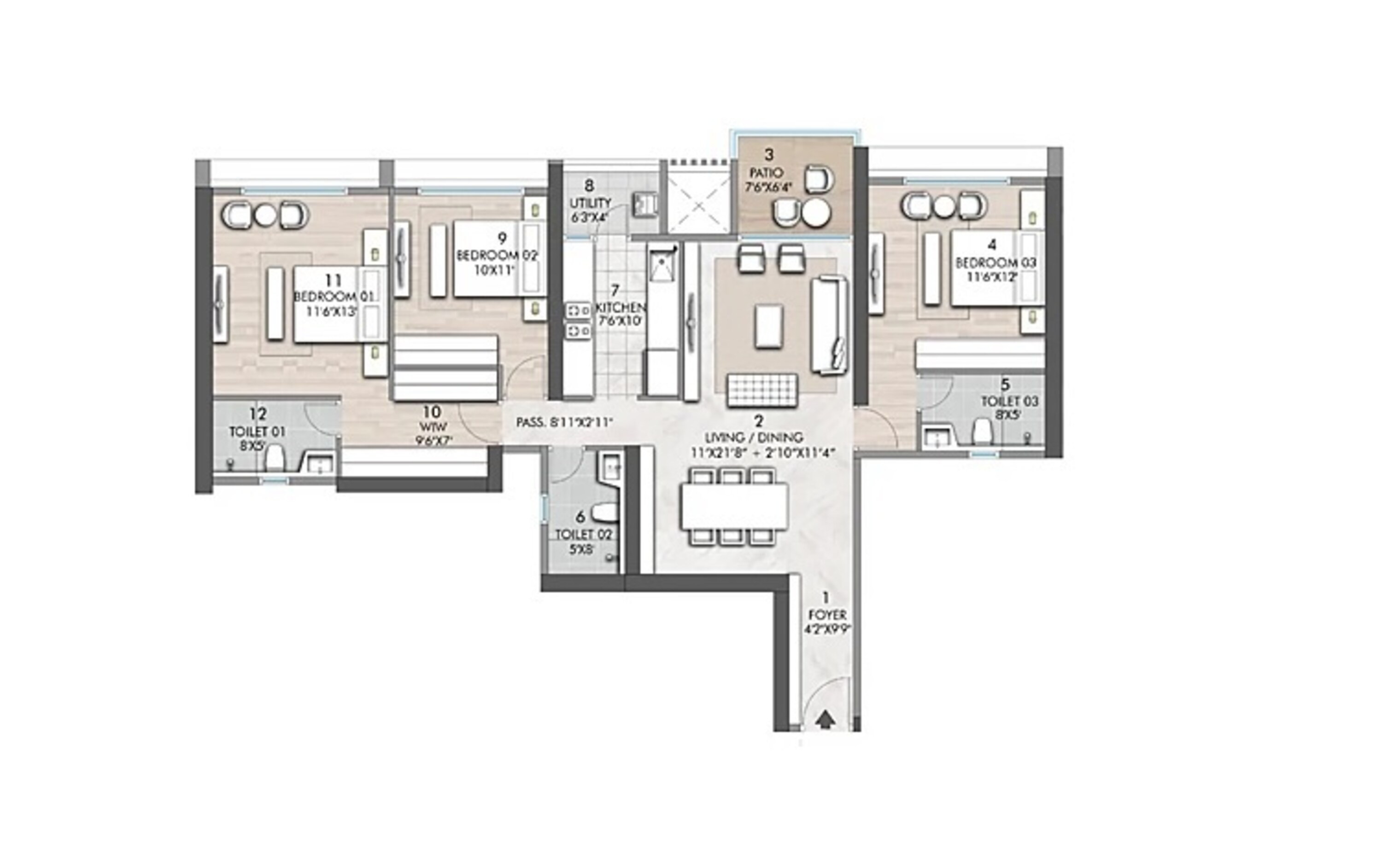 3 BHK 1160 Sq. Ft. Apartment in Rustomjee Verdant Vistas