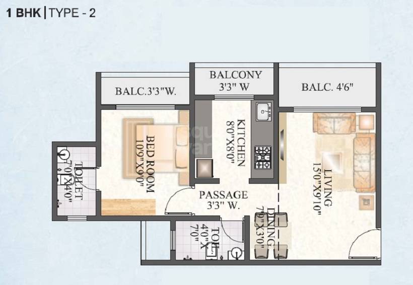 Floor plan of 1 BHK 531 Sq. Ft. Apartment in Rutu Apartments, Thane