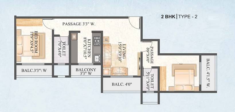 Floor plan of 2 BHK 600 Sq. Ft. Apartment in Rutu Apartments, Thane