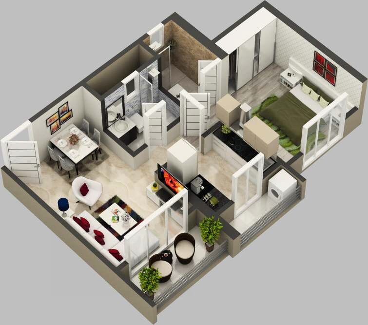 Floor plan of 1 BHK 429 Sq. Ft. Apartment in Rutu City, Thane