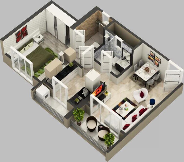 Floor plan of 1 BHK 490 Sq. Ft. Apartment in Rutu City, Thane