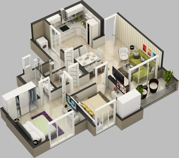 Floor plan of 2 BHK 623 Sq. Ft. Apartment in Rutu City, Thane