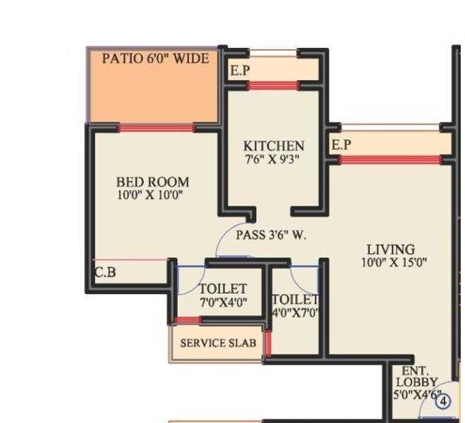 Floor plan of 1 BHK 378 Sq. Ft. Apartment in Rutu Riverview Classic, Thane