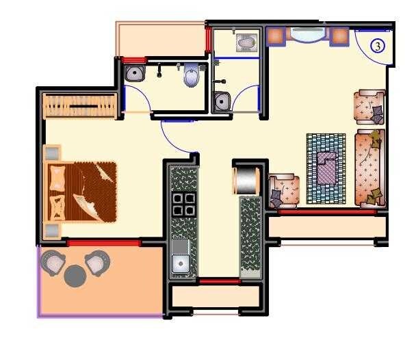 Floor plan of 1 BHK 452 Sq. Ft. Apartment in Rutu Riverview Classic, Thane