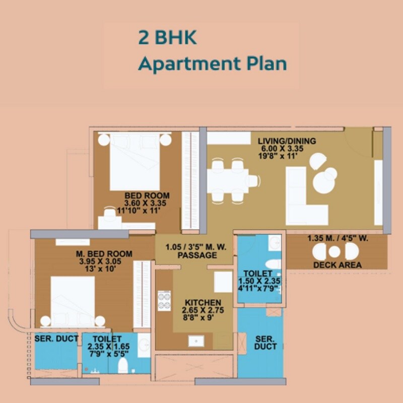 Floor plan of 2 BHK 757 Sq. Ft. Apartment in Rutu Samruddhi, Thane