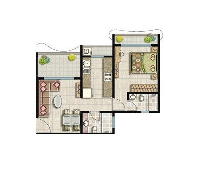 Floor plan of 1 BHK 389 Sq. Ft. Apartment in S K Imperial Heights, Thane
