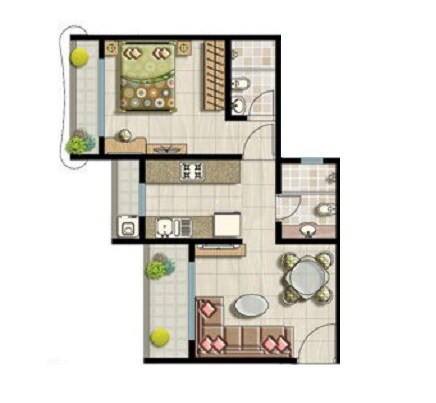 Floor plan of 1 BHK 396 Sq. Ft. Apartment in S K Imperial Heights, Thane