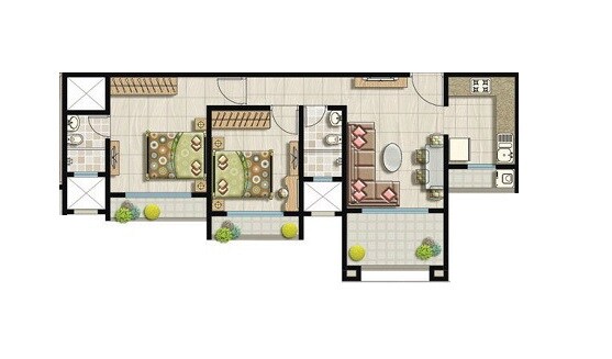 Floor plan of 2 BHK 497 Sq. Ft. Apartment in S K Imperial Heights, Thane