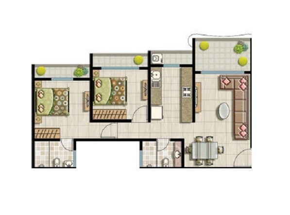 Floor plan of 2 BHK 586 Sq. Ft. Apartment in S K Imperial Heights, Thane
