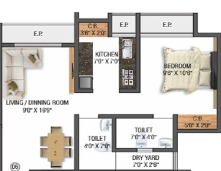 Floor plan of 1 BHK 414 Sq. Ft. Apartment in S M Hatkesh Heights, Thane