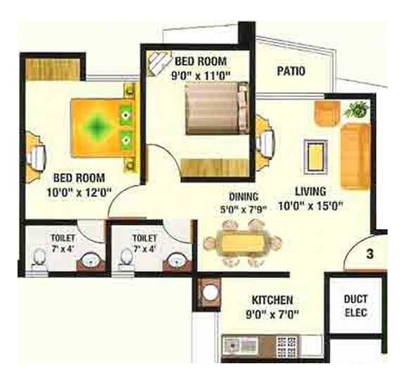 2 BHK 720 Sq. Ft. Apartment