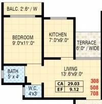 Floor plan of 1 BHK 293 Sq. Ft. Apartment in Sadguru Harmony, Thane