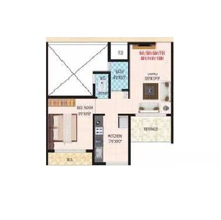 Floor plan of 1 BHK 396 Sq. Ft. Apartment in Sadguru Nakshtra, Thane