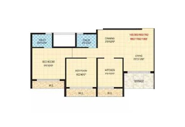 Floor plan of 2 BHK 610 Sq. Ft. Apartment in Sadguru Nakshtra, Thane
