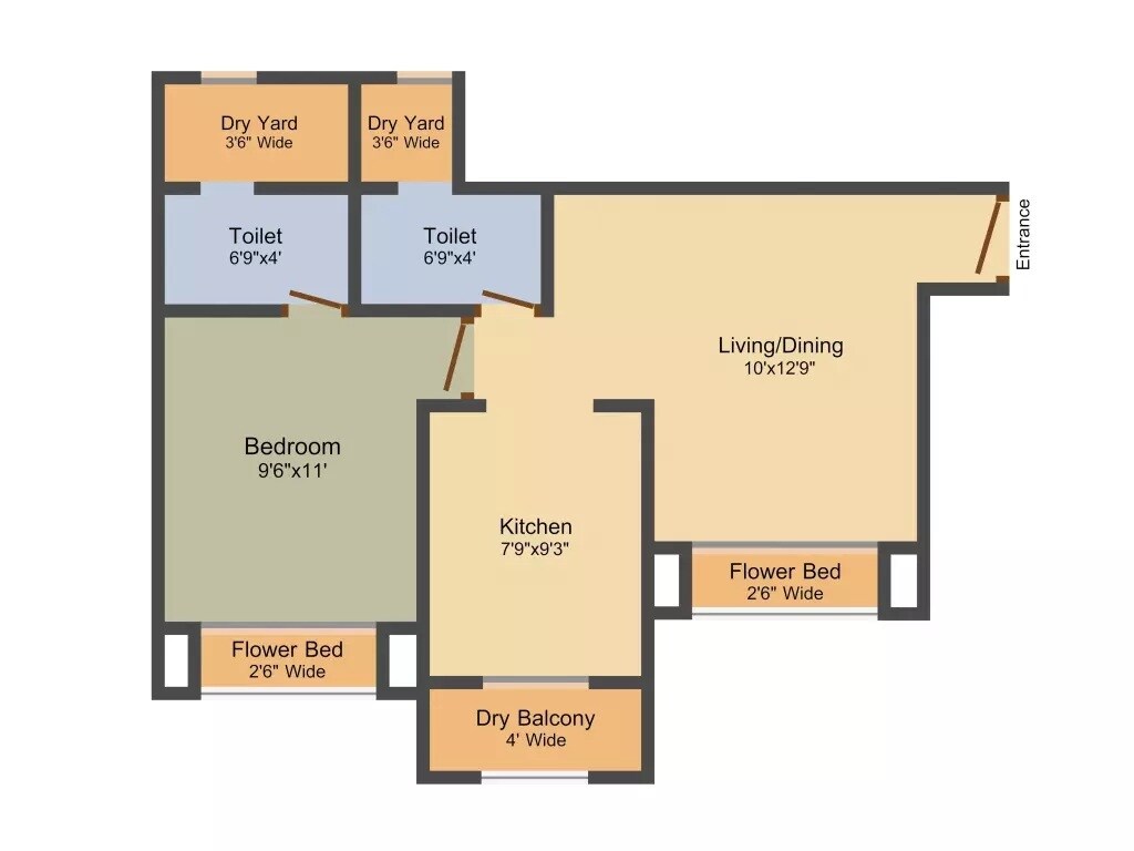 Floor plan of 1 BHK 750 Sq. Ft. Apartment in Sadguru Paradise, Thane