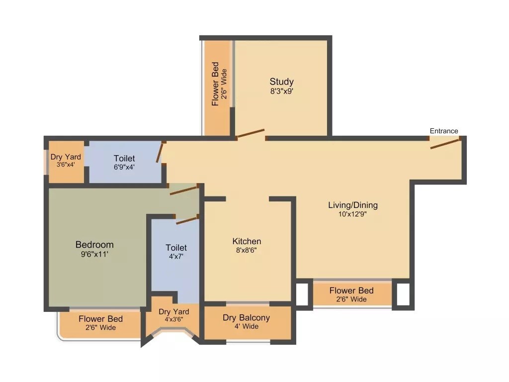 Floor plan of 2 BHK 920 Sq. Ft. Apartment in Sadguru Paradise, Thane