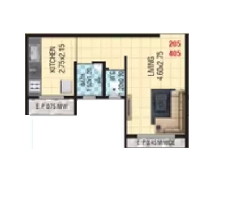 Floor plan of 204 Sq. Ft. Studio in Sadguru Symphony Phase II, Thane