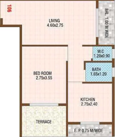 Floor plan of 1 BHK 455 Sq. Ft. Apartment in Sadguru The Address, Thane
