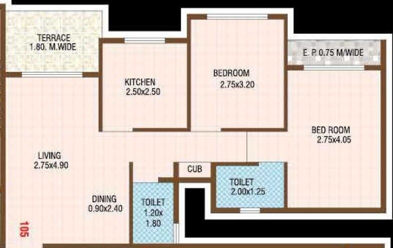 Floor plan of 2 BHK 650 Sq. Ft. Apartment in Sadguru The Address, Thane
