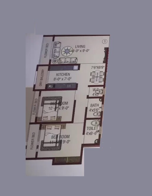 Floor plan of 2 BHK 590 Sq. Ft. Apartment in Sagar Accord, Thane