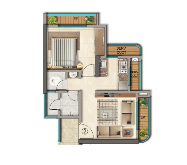 Floor plan of 1 BHK 295 Sq. Ft. Apartment in Sagar Veda, Thane