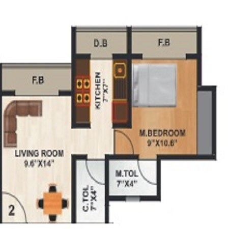Floor plan of 1 BHK 390 Sq. Ft. Apartment in Sahakar Premier, Thane