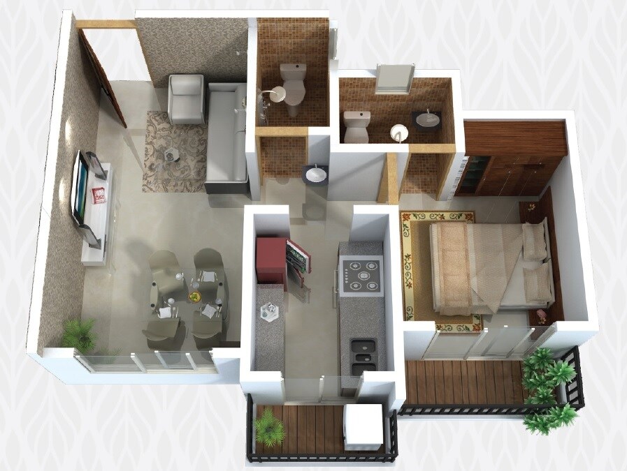 Floor plan of 1 BHK 406 Sq. Ft. Apartment in Sahara Residency, Thane