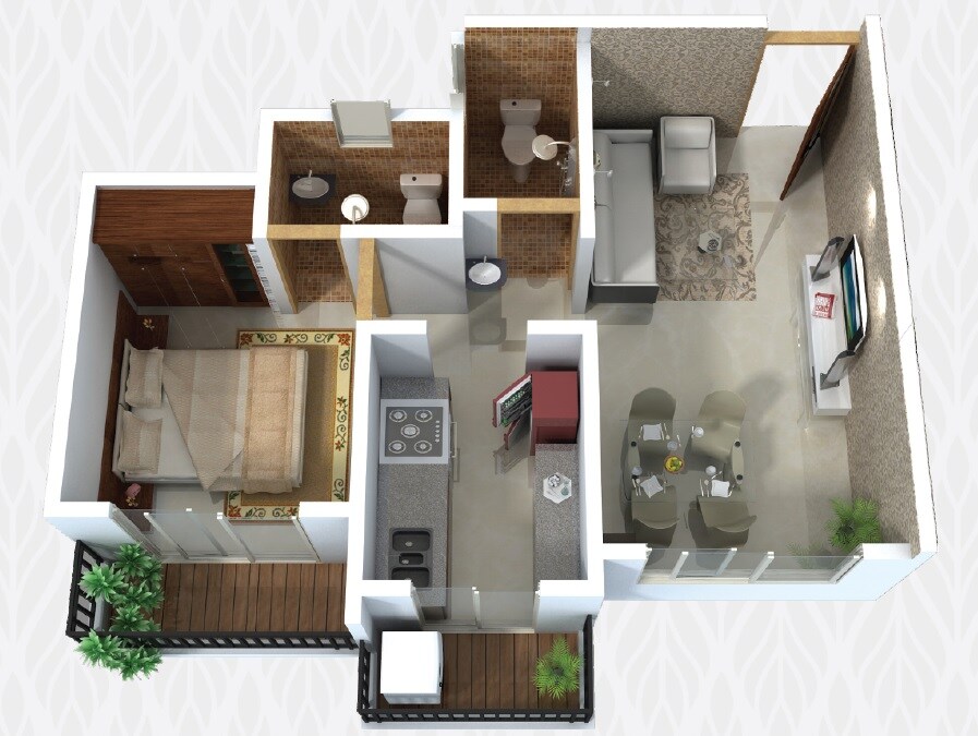 Floor plan of 1 BHK 450 Sq. Ft. Apartment in Sahara Residency, Thane