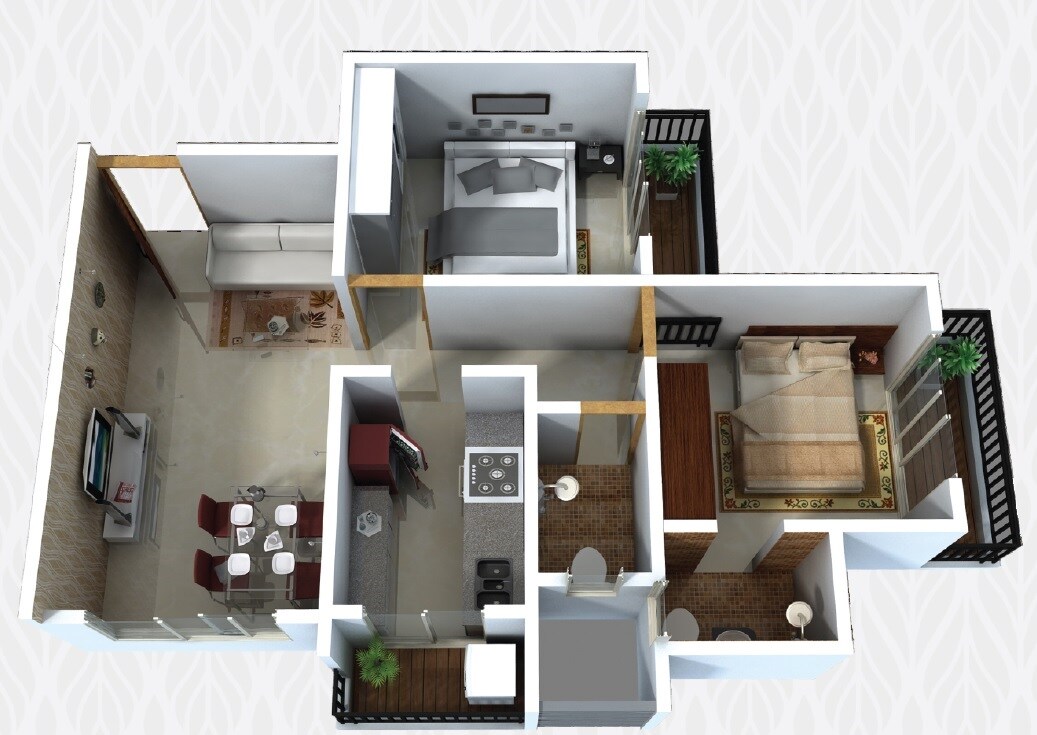 Floor plan of 2 BHK 650 Sq. Ft. Apartment in Sahara Residency, Thane