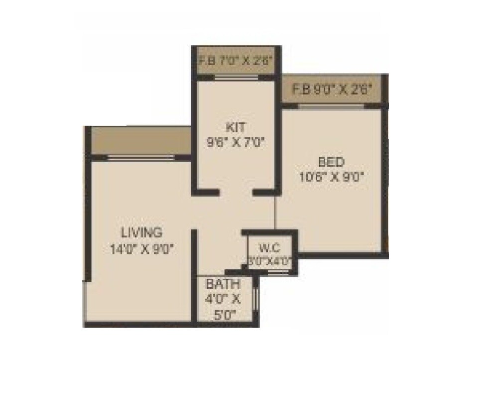 Floor plan of 1 BHK 294 Sq. Ft. Apartment in Sahayog Nilayam, Thane