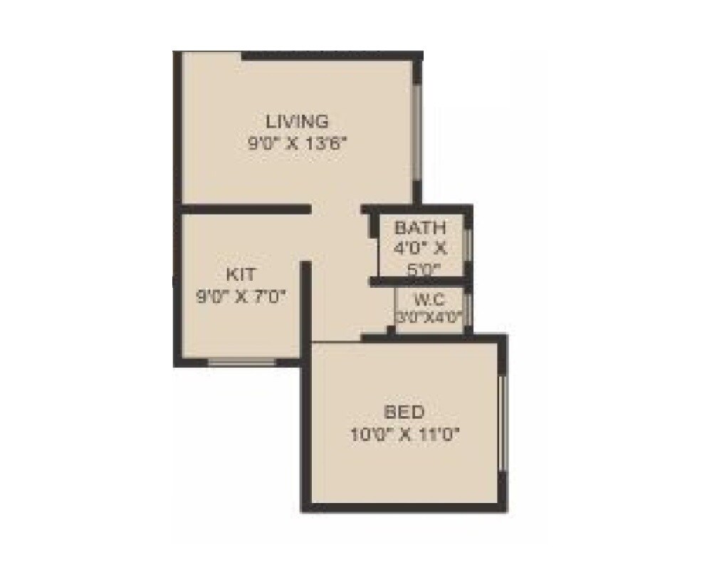 Floor plan of 1 BHK 379 Sq. Ft. Apartment in Sahayog Nilayam, Thane
