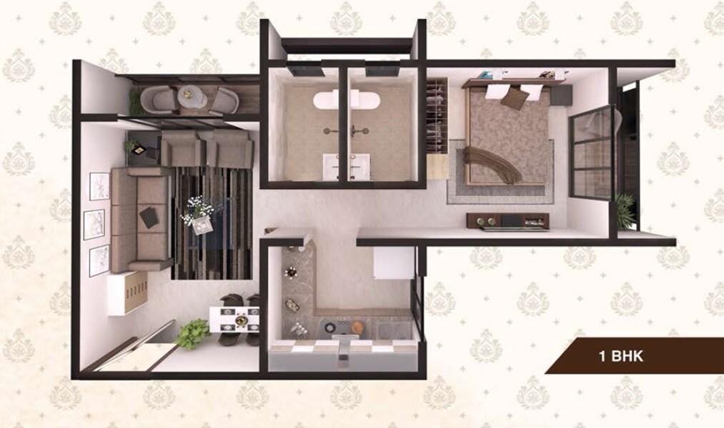 Floor plan of 1 BHK 506 Sq. Ft. Apartment in Sahyadri AHS Imperial, Thane