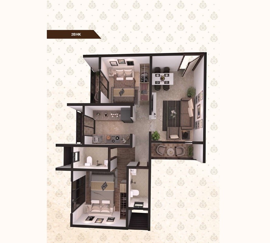 Floor plan of 2 BHK 653 Sq. Ft. Apartment in Sahyadri AHS Imperial, Thane