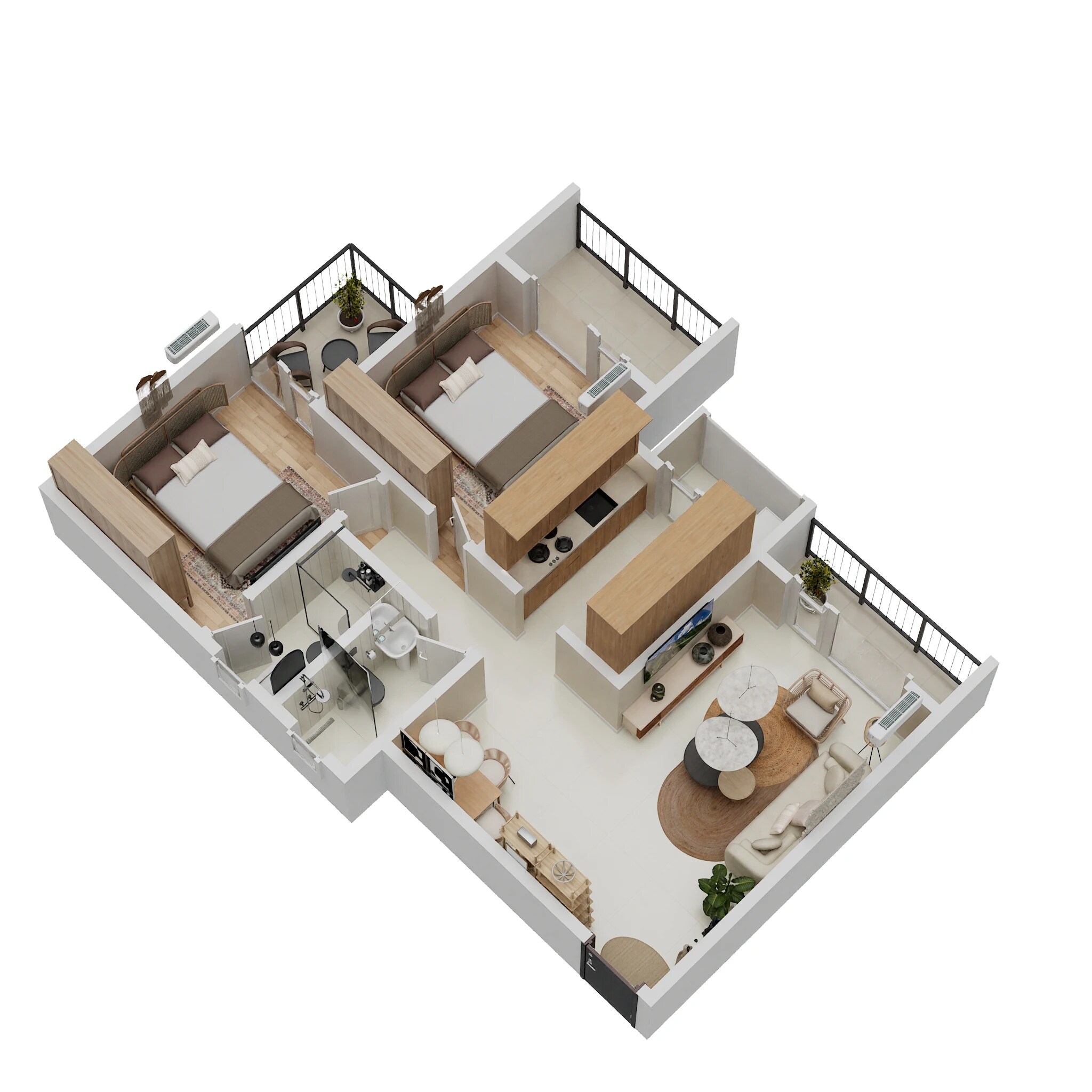 Floor plan of 2 BHK 730 Sq. Ft. Apartment in Sahyadri Lifespaces, Thane