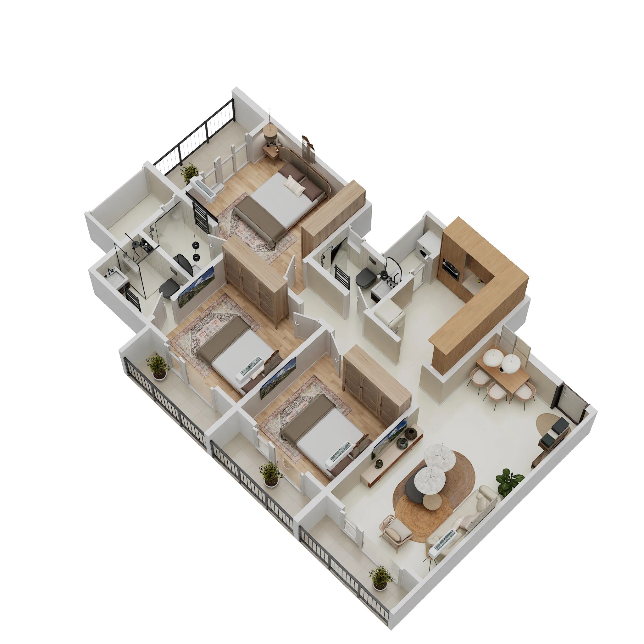 Floor plan of 3 BHK 1007 Sq. Ft. Apartment in Sahyadri Lifespaces, Thane