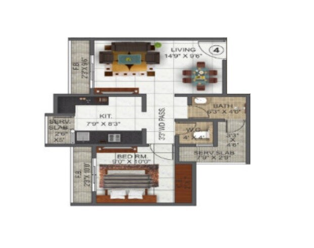 Floor plan of 1 BHK 332 Sq. Ft. Apartment in Sahyadri Universe I Phase Ii, Thane