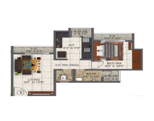 Floor plan of 1 BHK 342 Sq. Ft. Apartment in Sahyadri Universe I Phase Ii, Thane